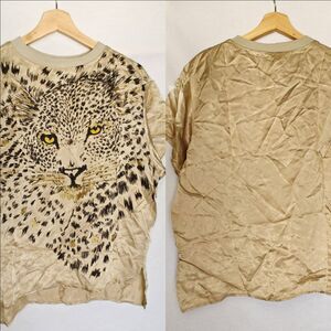 Topson Downs‎ Shirt Top Leopard Print Gold Animal Print Satin Like Vintage 80s S